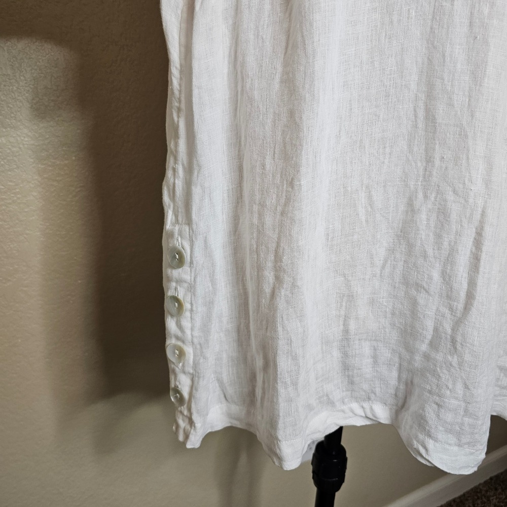 Tahari White 100% Linen Popover V-Neck Tunic Top 3/4 Sleeve Side Button Size 1X - Picture 4 of 8